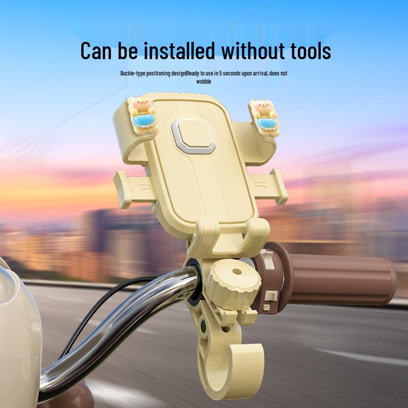 Elektrofahrrad mit niedlicher Cartoon-Handyhalterung und stoßfestem Navigationshaken.