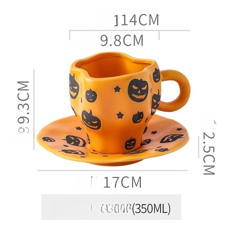 Creative Halloween Ceramic Mug Disc Set Household Kitchen Coffee Cup Plates Pumpkin Bat Milk Oat Breakfast Cup Set Festival Gift