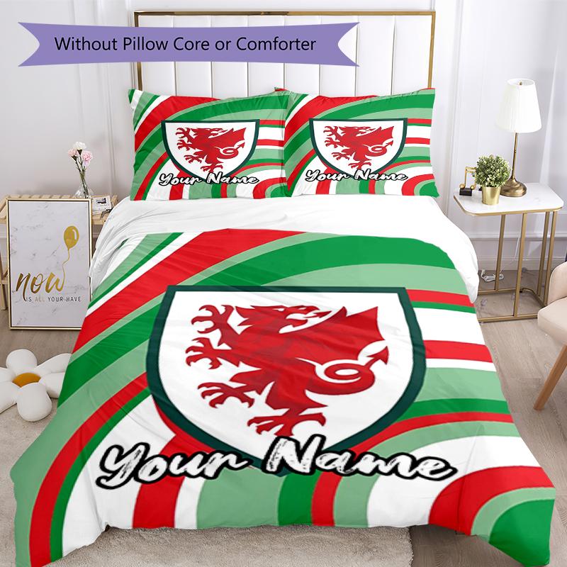 3pcs Custom Name Wales Bedding Set Duvet Cover Closure Includes 1 Duvet Cover & 2 Pillowcases, Soft and Comfortable for All Seasons.