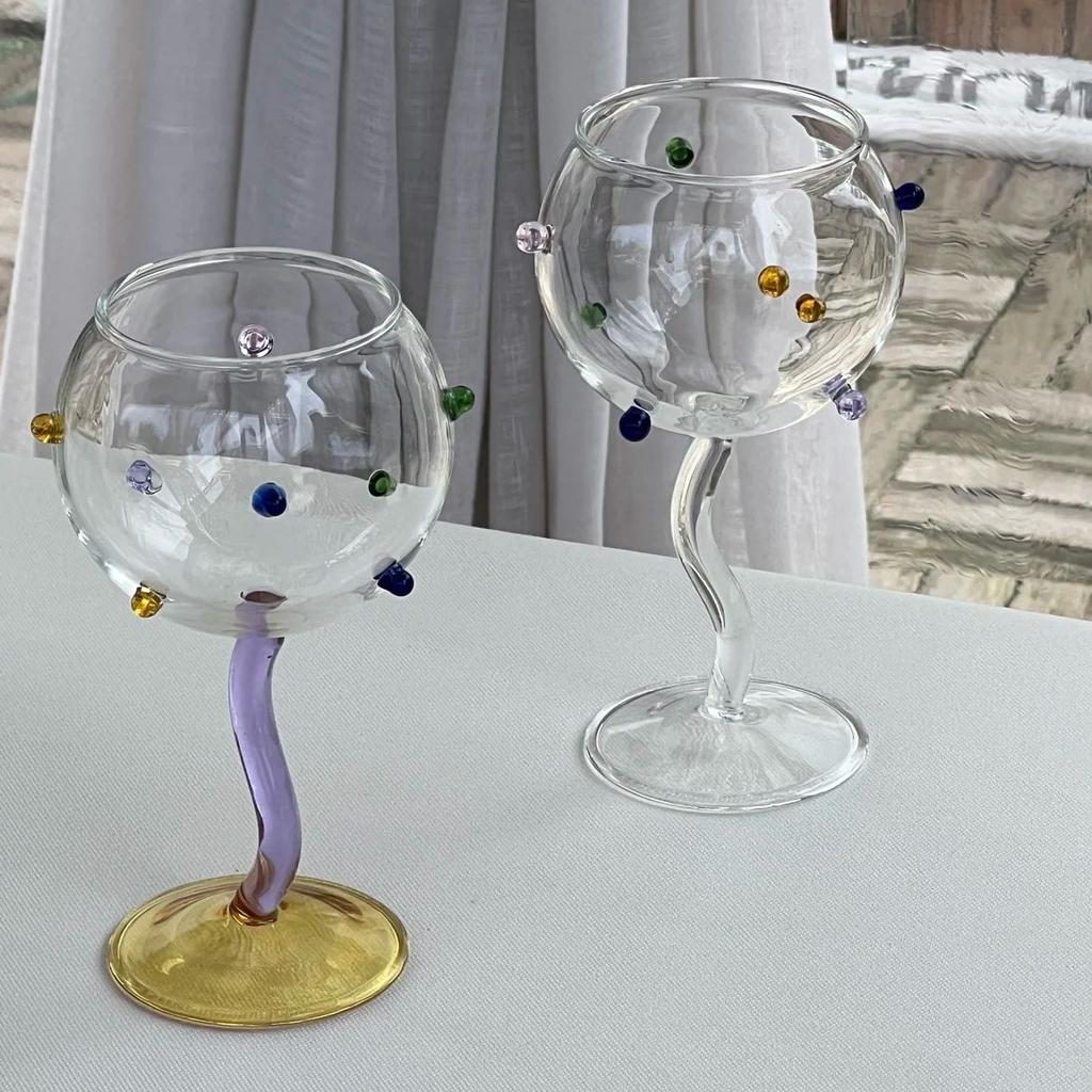 Verre à Pied Gemme Pierre Colorée Verre Borosilicaté Verre Résistant à la Chaleur Verre à Cocktail Champagne