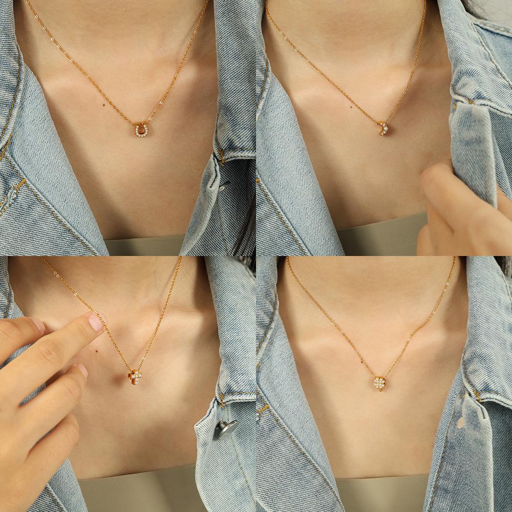 Hot Sale ins Wind Exquisite Clover Necklace Titanium Steel Cross White Bead Clavicle Chain Versatile Jewelry
