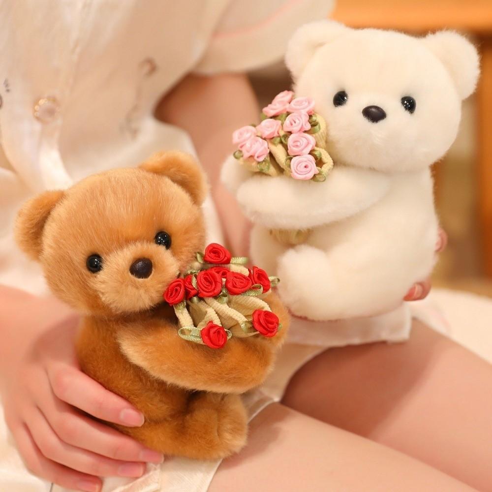 With Floral Blanket Bear Wear Rose Doll 15cm Bouquet Rabbit Doll Rose Bear Plush Toy Anniversary