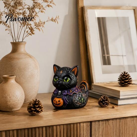 Midnight Theme Decorative Figurine Witches Cat Duck Figurine, Dark Fantasy Resin Whimsical Decor Accessories Statue, Gothic Cat-Duck Ornament, Spooky