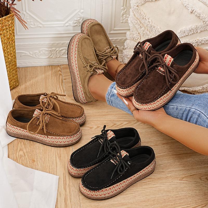 Women's Wide Width Platform Loafers, Old Money Style Minimalist Flats, Vintage Classic Casual Shoes for Women