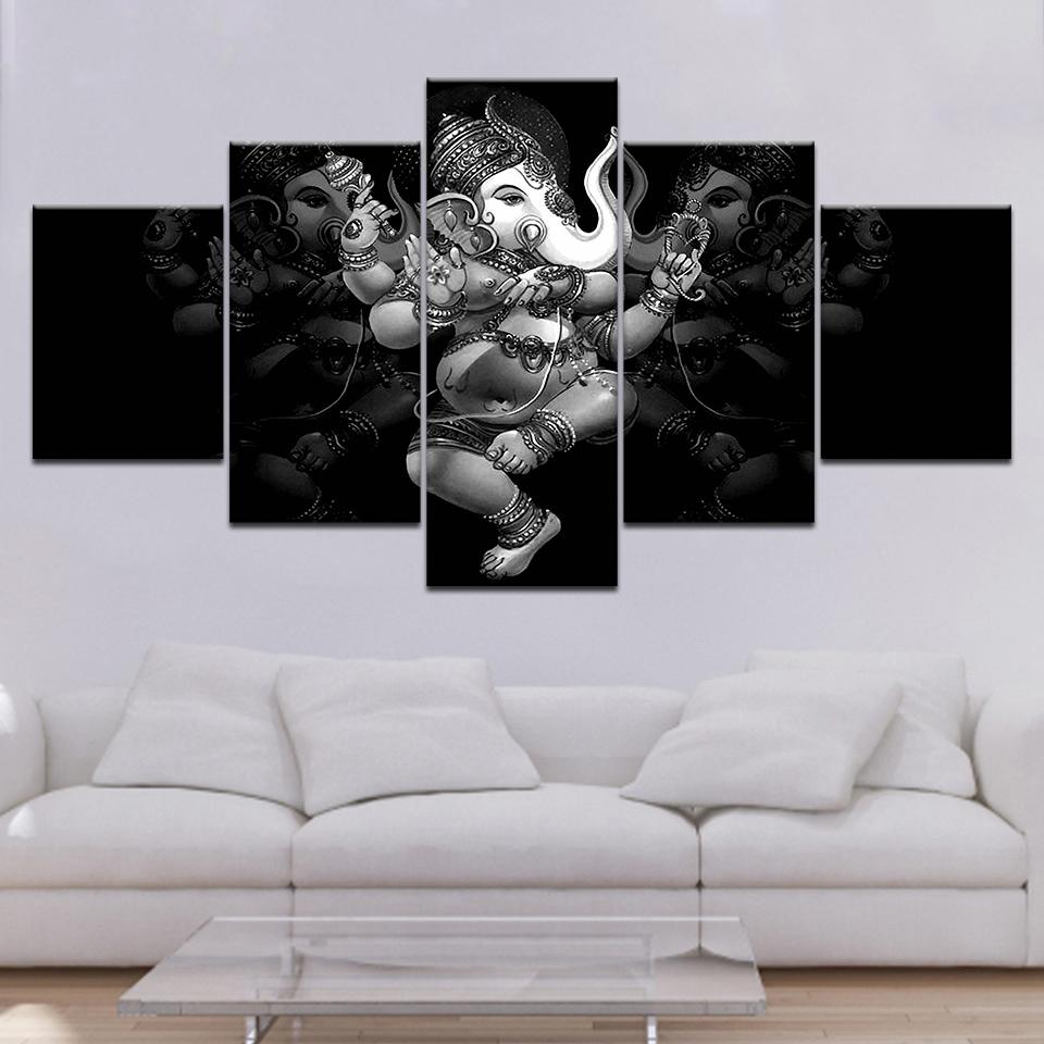 5 Panel Hindu God Ganesha Elephant Living Room Printed Canvas Pictures Wall Art Modern Home Decor Poster Painting No Frame