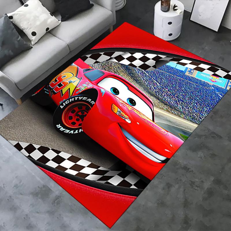 3D-gedruckter Kolbenbecher, Lightning McQueen, Karierte Flagge Anti-Rutsch-Teppich - Maschinenwaschbarer Büro-Teppich für Wohnzimmer, Schlafzimmer, Büro - Mehrere Größen