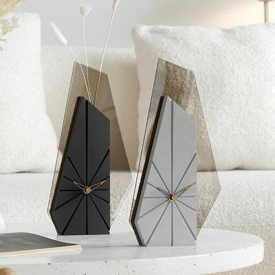 Modern Design Desk Clock Living Room Decoration Dried Flower Ornament Home TV Cabinet Accessories Creative Art Table Clock