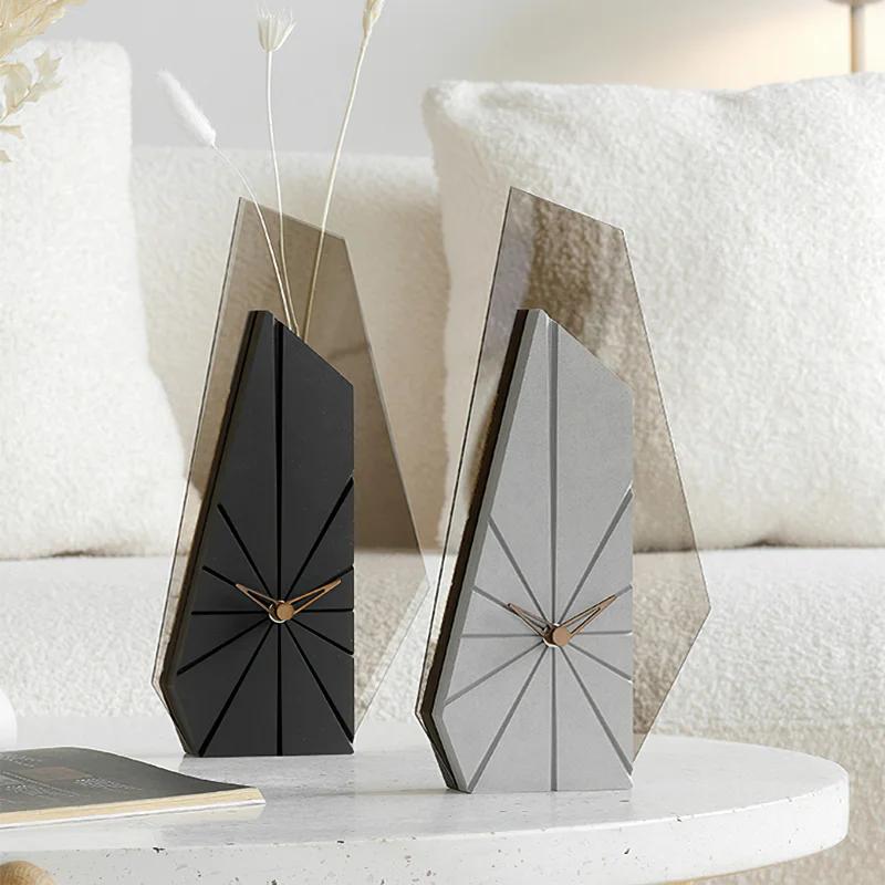 Modern Design Desk Clock Living Room Decoration Dried Flower Ornament Home TV Cabinet Accessories Creative Art Table Clock