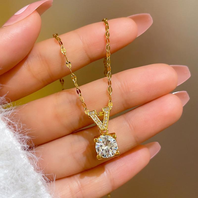 Sztuczne Kamienie Szlachetne Nie Blakną Kolor Wisiorek Litera V Naszyjniki ze Stali Tytanowej Dla Kobiet Złoty Łańcuszek na Szyję Biżuteria Prezent Dla Dziewczyny