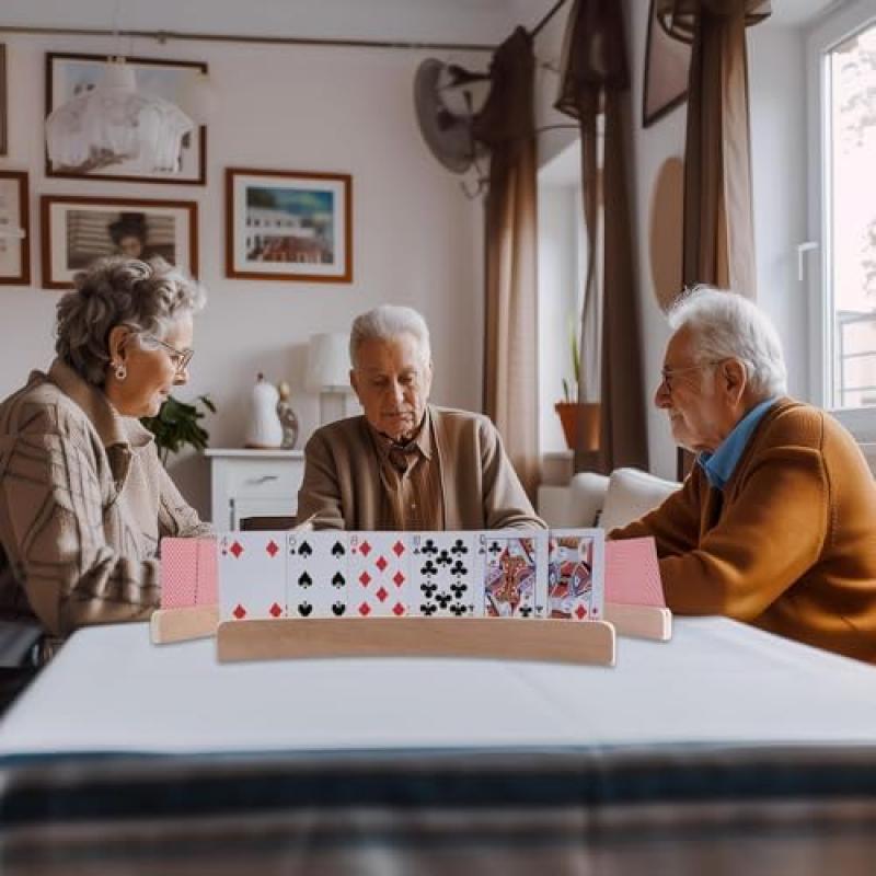 Qodiacl 2 Pack Wooden Playing Card Holders for Kids Adults Seniors, 33 X 3.5cm Desktop Card Stands