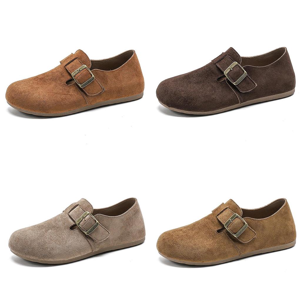 Womens Retro Loafers With Inner Height Increase And Buckle Closure For Casual Daily Wear