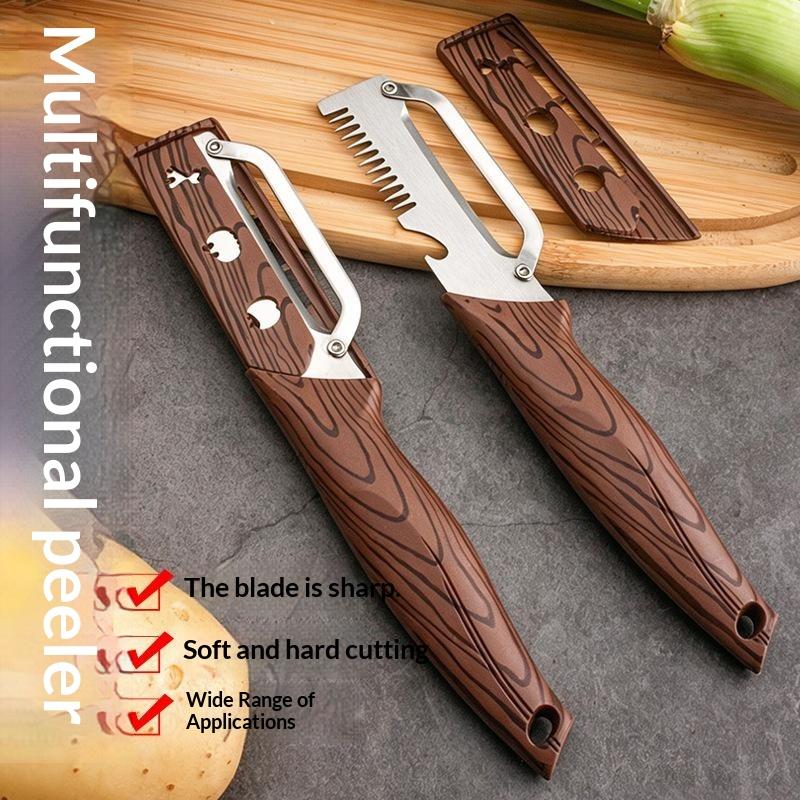 Multifunctional Vegetable Peeler With Sharp Stainless Steel Blade Wood Grain Handle For Kitchen Fruit Potato Peeling