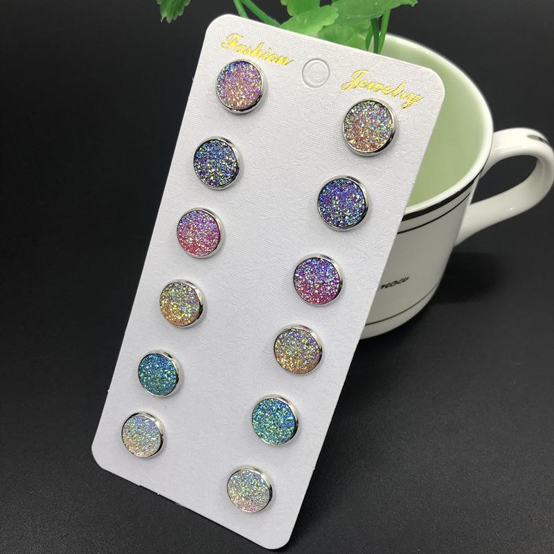 6 Pairs Stainless Steel Shiny Austrian Crystal Round Stud Earrings Set