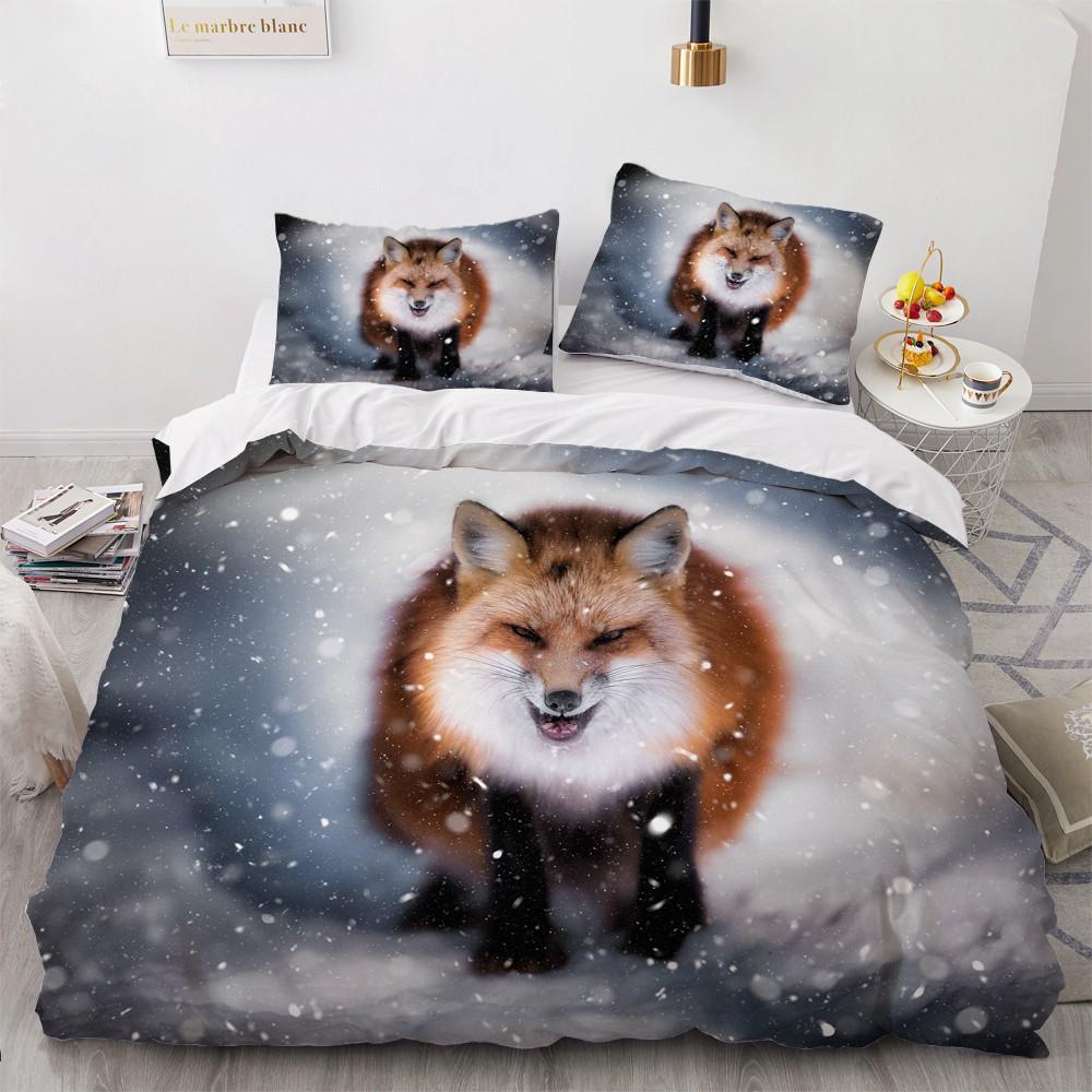 Animal Fox Bedding Set King Queen Size 3D Lovely Orange Fennec Fox Duvet Cover For Kids Teens Adults Bedroom Decor Quilt Cover