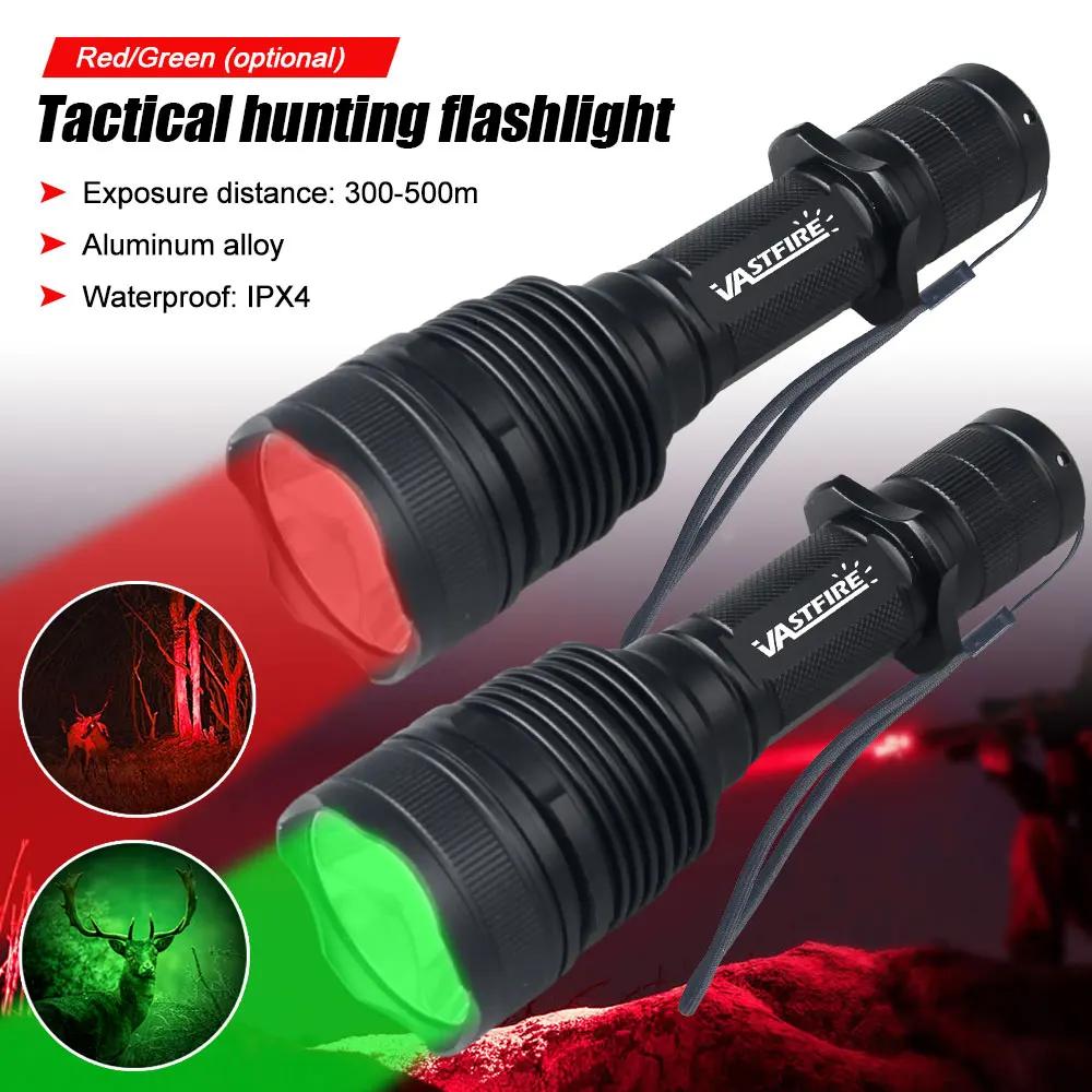 Tactical Hunting Flashlight Red Green LED Waterproof Flashlight Torch Outdoor Lighting with Gun Mount +Switch Rechargeable Lamp
