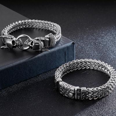 Gothic Men's Skull Head Bracelets Stainless Steel Ghost Chain Man Bracelet Punk Rock Skeleton Jewelry Gifts for Boyfriend Him