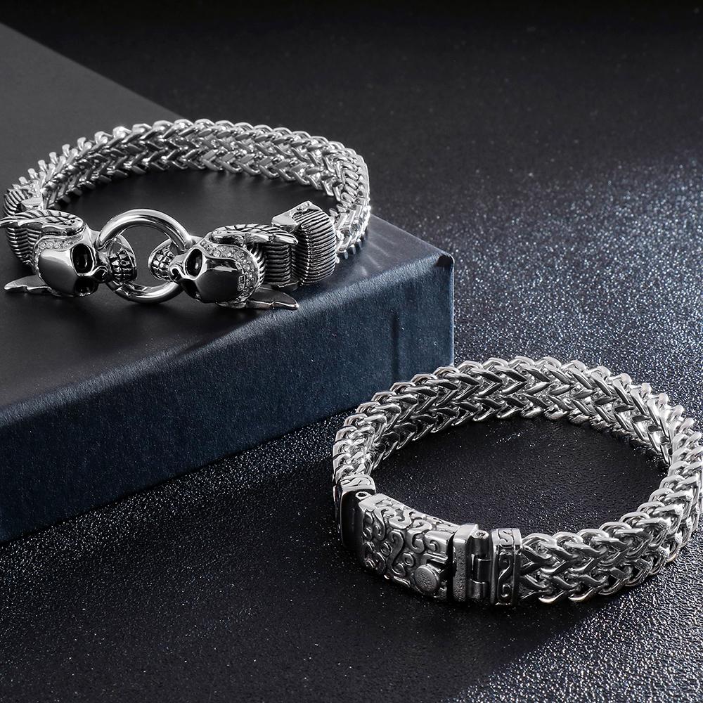 Gothic Men's Skull Head Bracelets Stainless Steel Ghost Chain Man Bracelet Punk Rock Skeleton Jewelry Gifts for Boyfriend Him