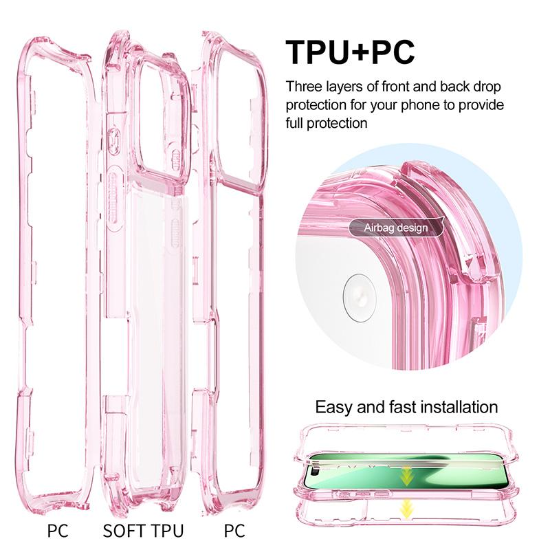 3IN1 Four-corner Airbag Anti-Drop Clear Case for IPhone 17 16 15 14 Plus 13 12 Pro Max 16E Drop Proof Hand Lanyard Protect Cover