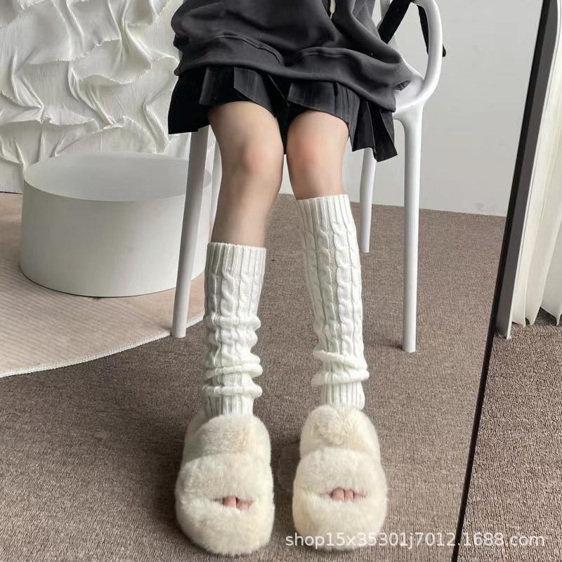 Autumn and Winter Knitted Leg Warmers Bowknot Thick Keep Warm New White Leg Warmers Woman