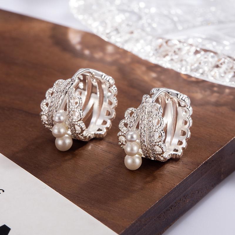 Elegant Rhinestone & Pearl Lace Edge Earrings - Luxury Women s Ear Accessories