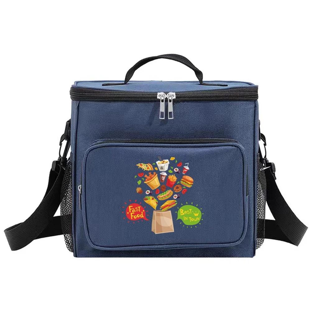 Shoulder Lunch Bag Insulated Bags Thermal Organizer Handbag Portable Waterproof Cooler Box for Men and Women Food Pattern