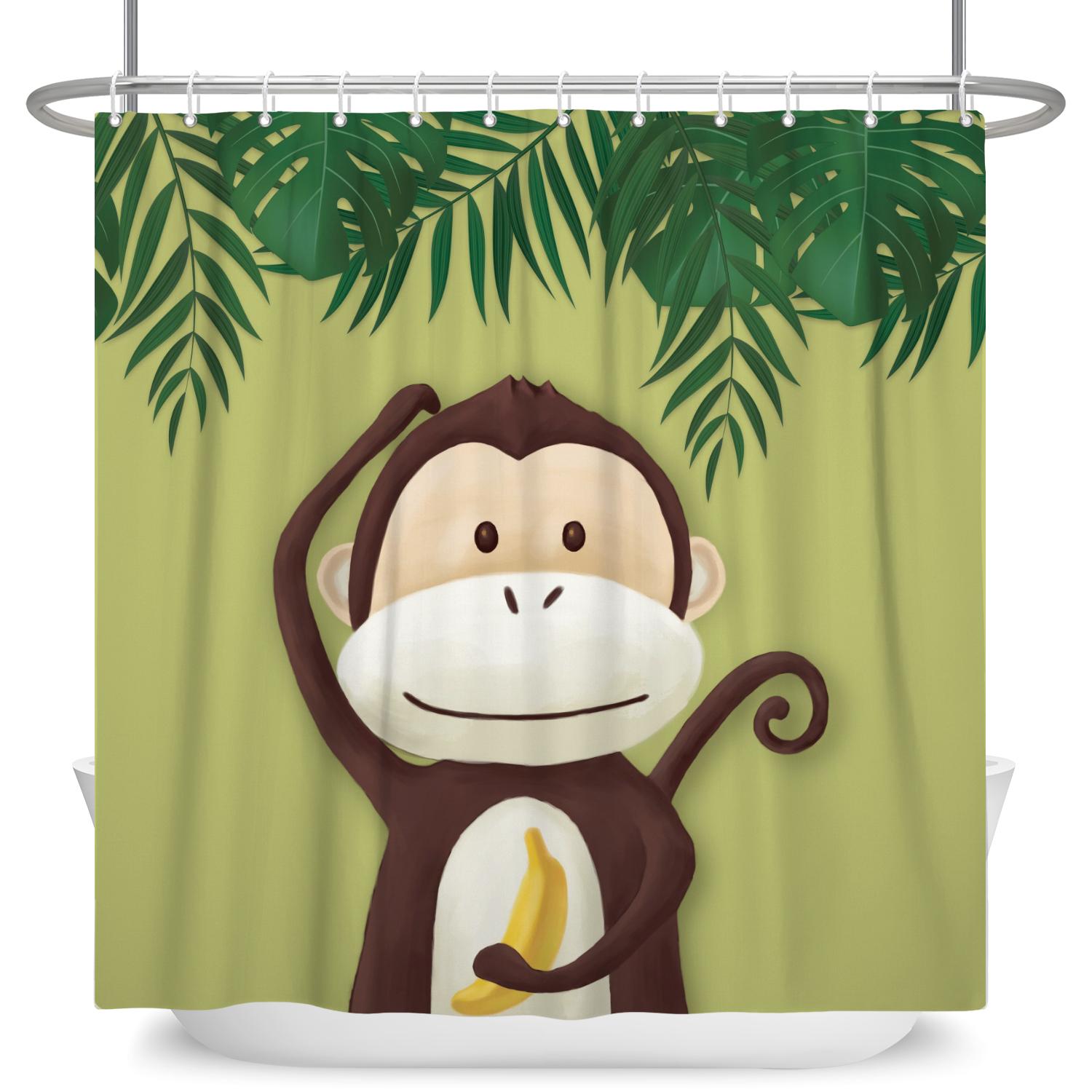 

Cute Jungle Wild Animals Shower Curtain Children Bathroom Waterproof Fabric Bath Curtains Kids Bathtub Decor With 12 Hooks W60H190(CM)-1 Pcs