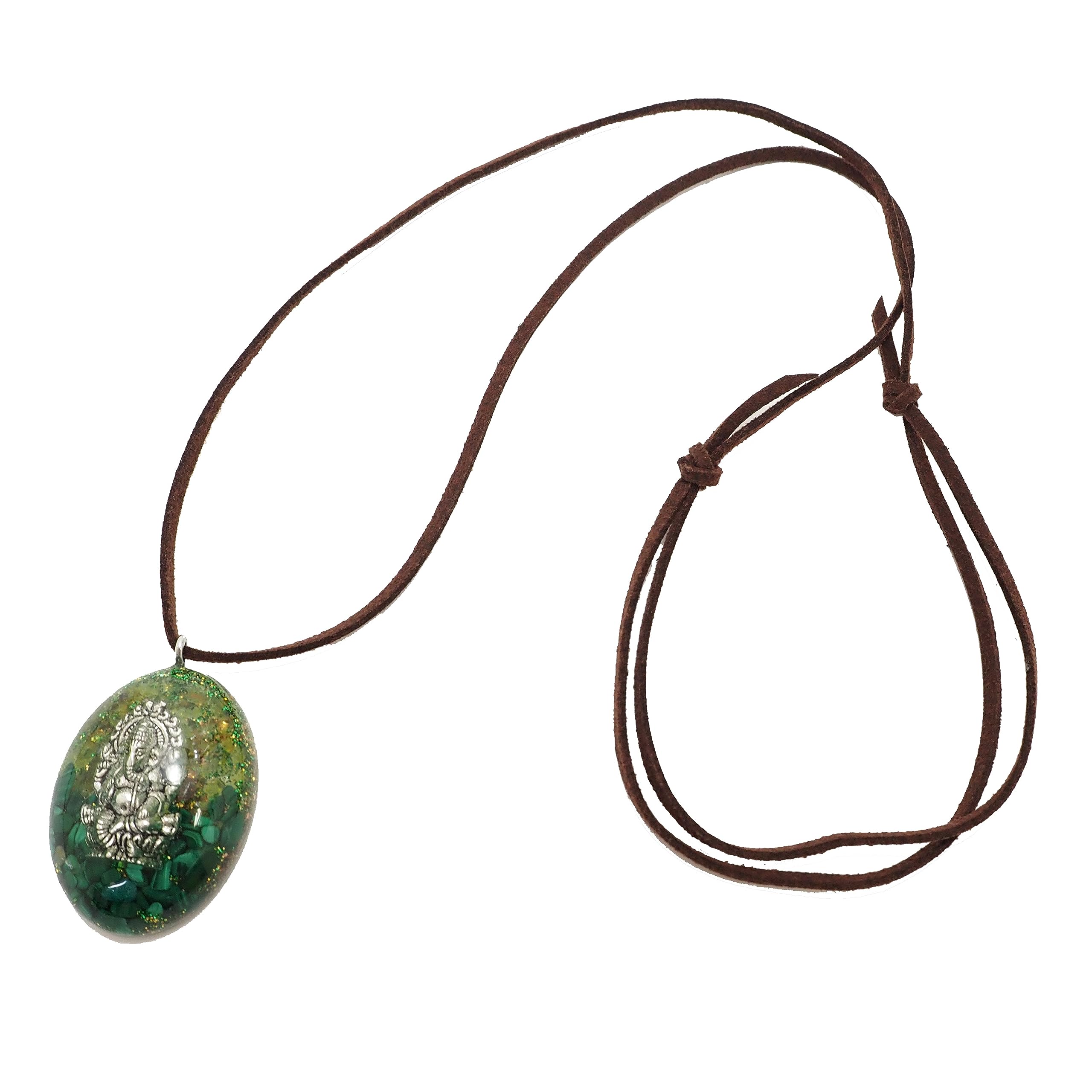 

[RELIGHT] Natural Orgonite Necklace with Ganesha Pendant, Protection, Prosperity, Good Luck, and Feng Shui Item (Malachite & Peridot)