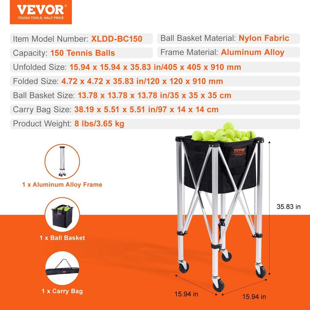 Tennis Ball Hopper Basket Teaching Tennis Ball Cart with Wheels 150 Balls