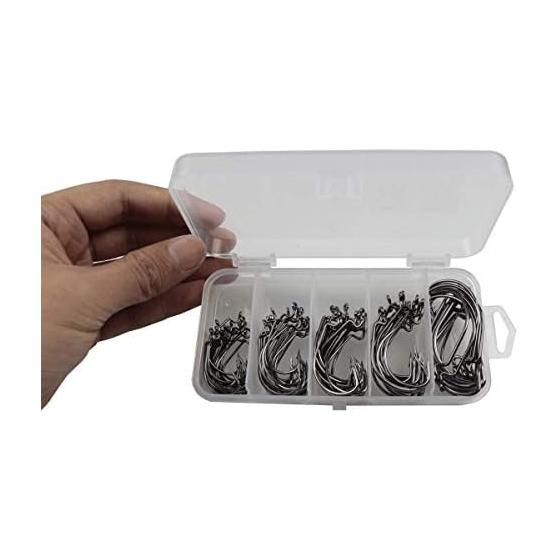 Offset Fishing Hook 100pcs High Carbon Steel Fish Hook Worm Hook Circle Hook Worm Soft Bait Jig