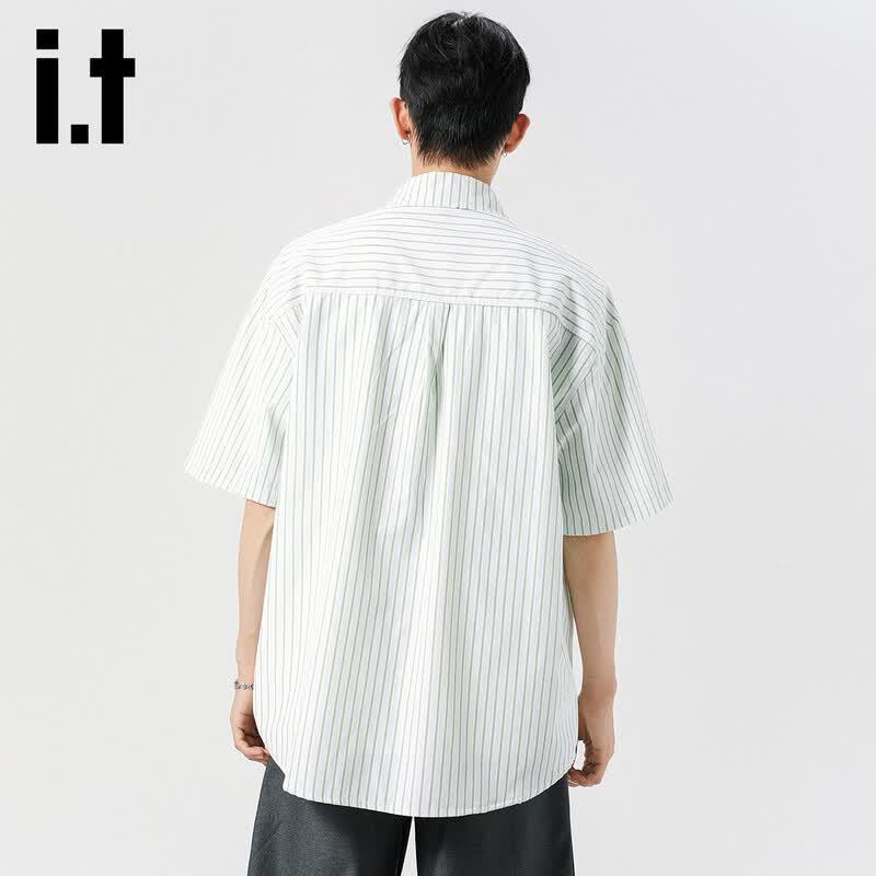 Izzueit Men's Vertical Striped Short Sleeve Casual Shirt