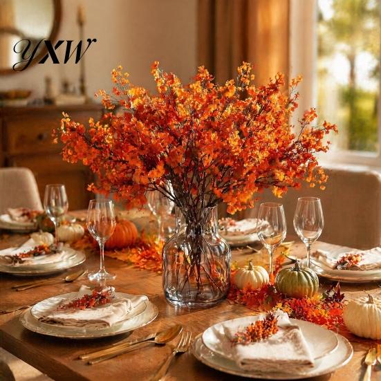 Weatherproof Floral Decor for Outdoors Artificial Fall Flowers Indoor Outdoor Decor, Autumn with Flexible Stems Arrangements Home Office Table
