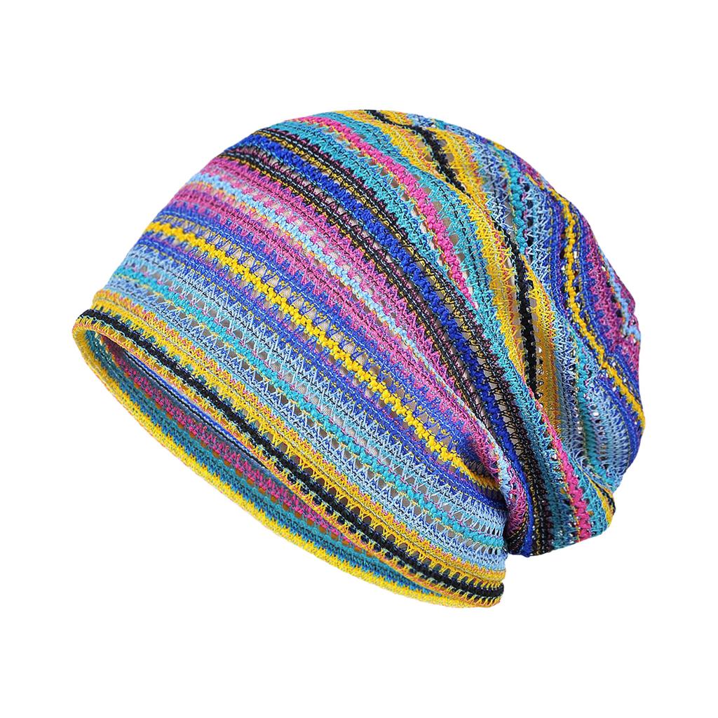 Unisex Beanie Summer Hats Soft Breathable Beanie Hats Striped Patterned Openwork Breathable Knit Hat for Outdoor Summer Vacation