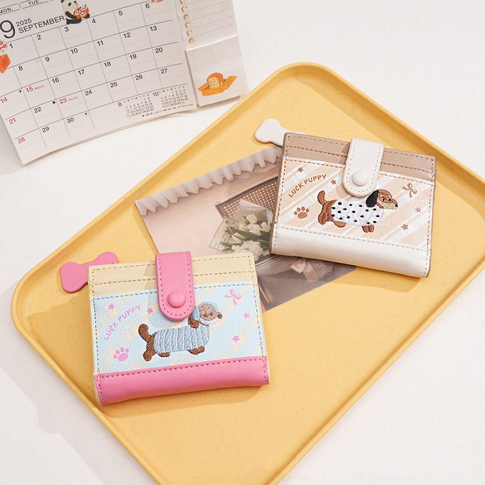 Ultra Thin Embroidery Sausage Dog Wallet Purse Coin Pouch Simple Card Bag  Card Storage Bag