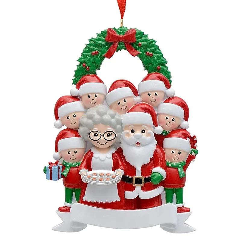 Christmas Tree Ornament Resin Santa Claus Family Figurines Hanging Pendant DIY Name Card Miniatures Decor Xmas Tree Pendants