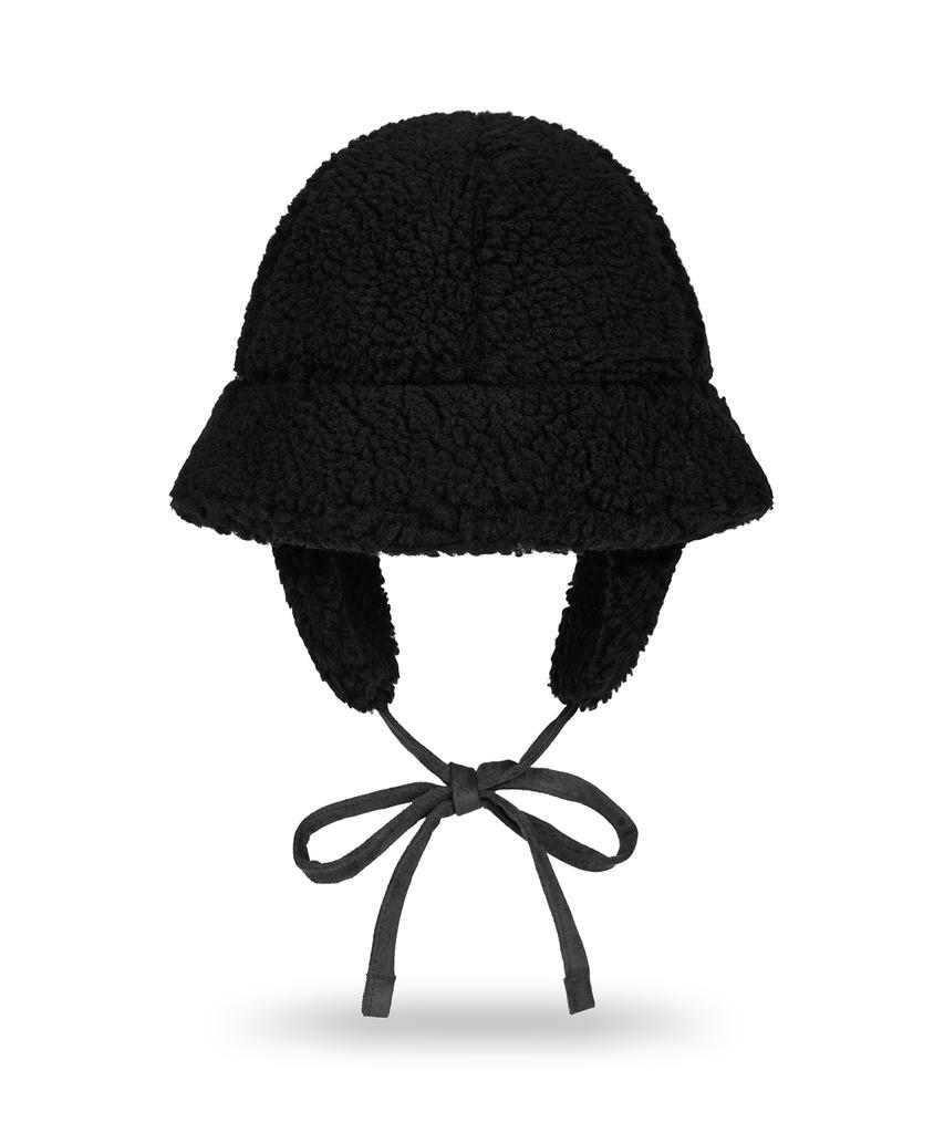 Bajal Va Curved Logo Sherpa Fur Flap Bucket Hat Black