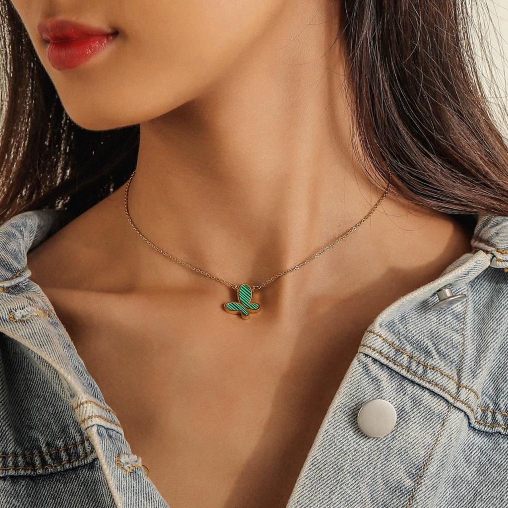 Multilayer Vintage Butterfly Necklace For Women Gold Color 316L Stainless Steel Blade Snake Chain Charms Choker Jewelry Gift