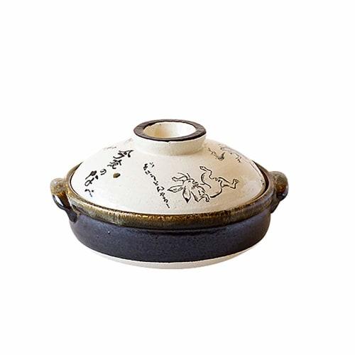 Saji Pottery Banko Ware Earthenware Pot, Size 6, Choju Giga (Choju Sekiga Paintings), Made in Japan, 24-801, White, 900ml