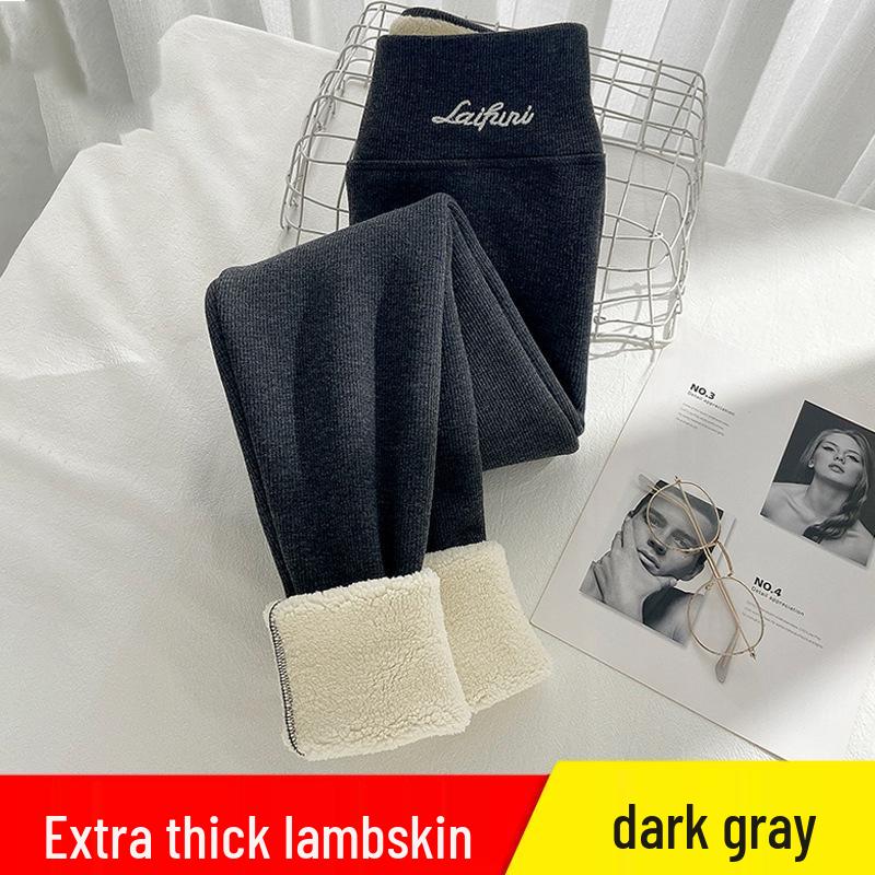 Leggings de damă cu talie înaltă, super groase, din lână de miel gri, cu căptușeală plusată de catifea pentru toamnă și iarnă
