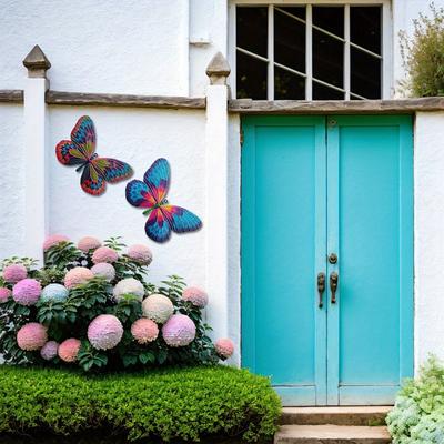 1Pc Large Colored Metal Butterfly Pendant Ornaments for Indoor Wall Hanging, Outdoor Patio Garden Decoration