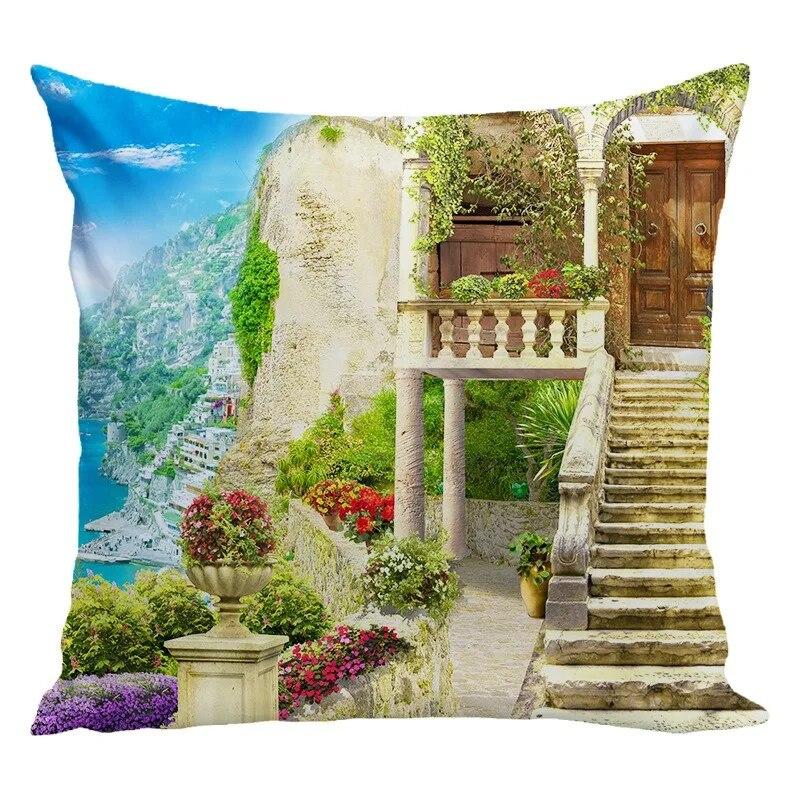 

Подушка с архитектурным пейзажем, подушка для сна, обеденный перерыв, наволочка с лесным пейзажем, татами, прикроватная квадратная наволочка 40x40cm