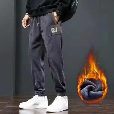 Handsome Winter National Style Corduroy Warm Trousers Men's Plus Velvet Thick Casual Warm Loose-fitting Trousers