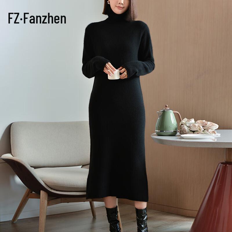 

Fanzhen Women s 100% Wool Thickened Cowl Neck Knit Dress S