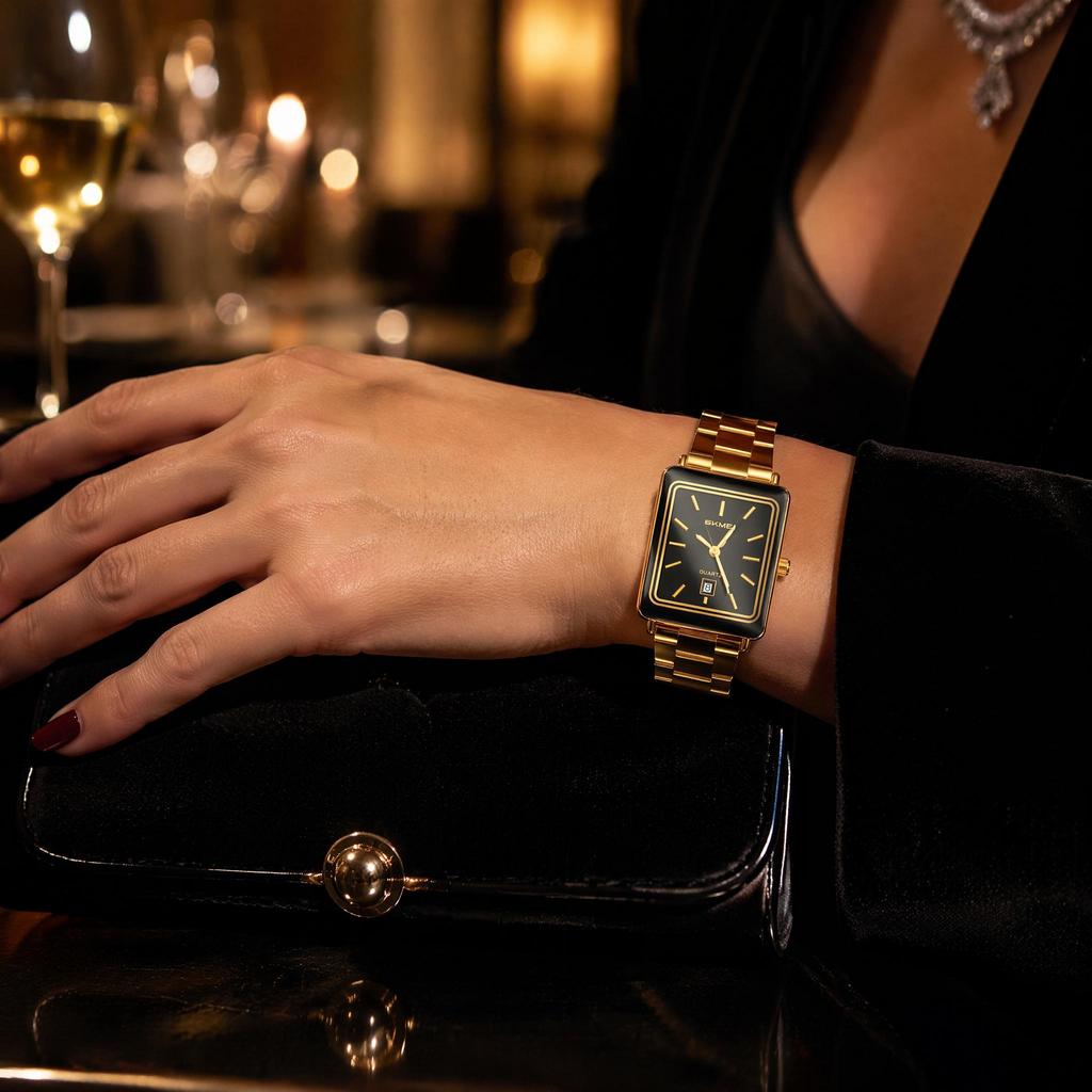 Orologio da Donna al Quarzo SKMEI Oro Quadrante Nero Acciaio Inossidabile Retrò 2566