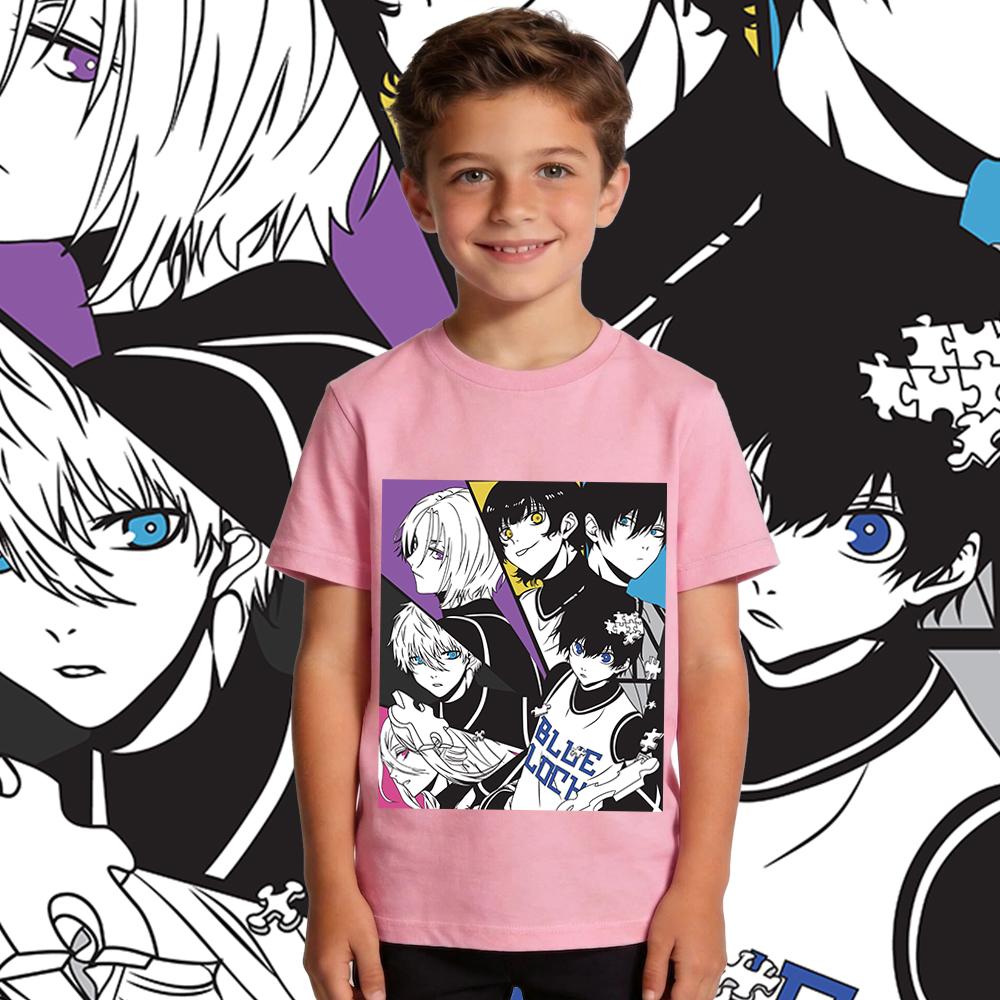 Blue Lock Characters Anime Print Cotton T Shirts for Boys Girls Short Sleeve Kids Casual Summer Tops Soft Children Clothing