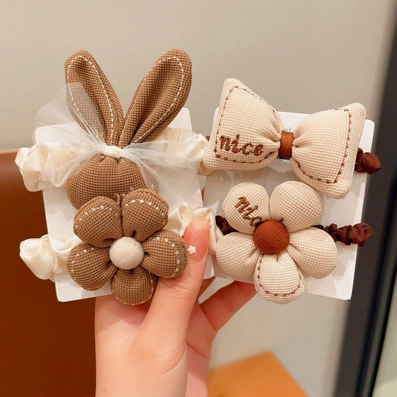 2024 Milk Coffee Color Fabric Flower Hair Ties - Children's Scrunchies & Women's Hair Accessories