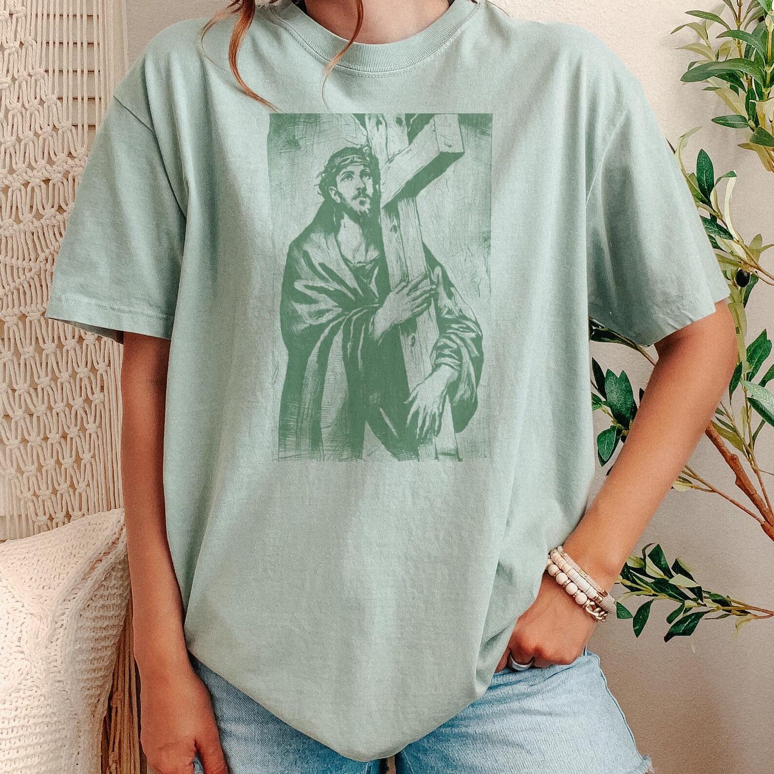 Christ Carrying Cross T-Shirt, Religious Art Unisex Tee 100
