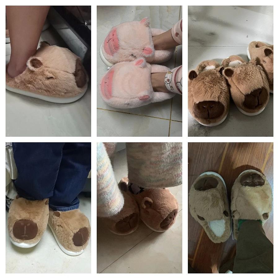 Fashion Vivid kawaii capybara slippers woman winter furry slides shoes home slippers women funny animal fluffy scuff shoes indoor sliper