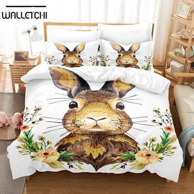 3D Gedrucktes Tier Kaninchen Bettwäsche Set Daunendeckenbezug mit Kissenbezug Doppel Einzel King