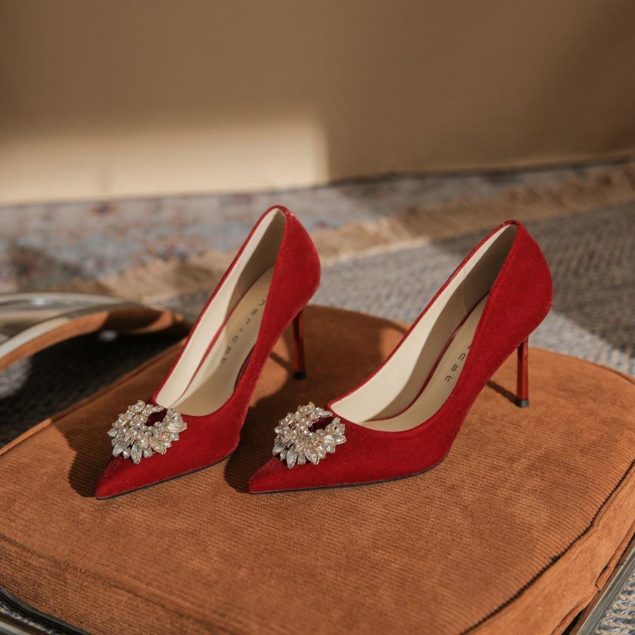 813-2 Red High-heeled Wedding Shoes Women's Thin Heels 2025 New Xiuhe Bridal Shoes Pointed Head Shallow Mouth Wedding Single Shoes
