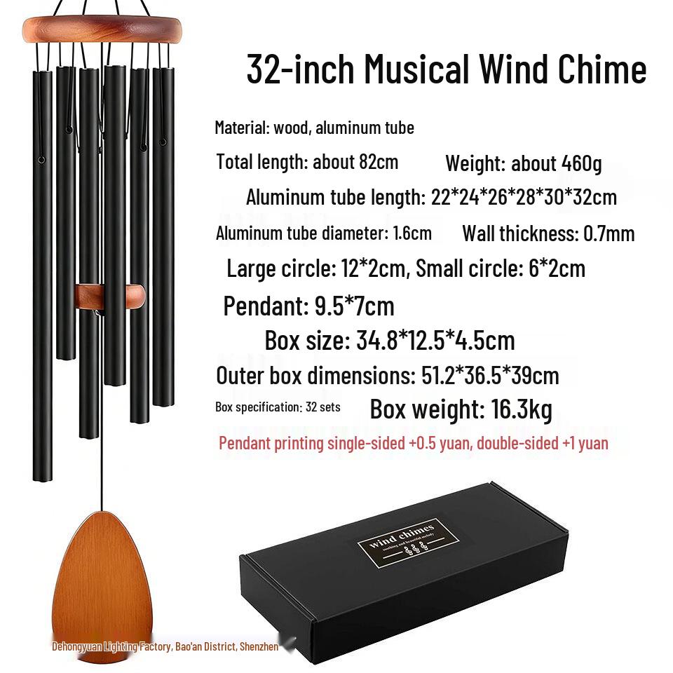32-inch 6-Tube Musical Wind Chime: Elegant Metal Hanging Ornament for Home or Memorial Gift